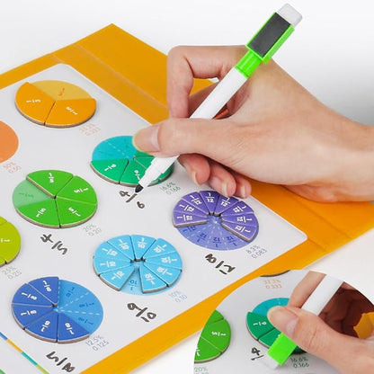 Magnetic Fraction Demonstration Book, Magnetic Fraction Tiles, Magnetic Fraction Disc Set, Magnetic Math Master Set - 102 PCS, Educational Fraction Puzzle for Teaching (Zebra, 1, Set)
