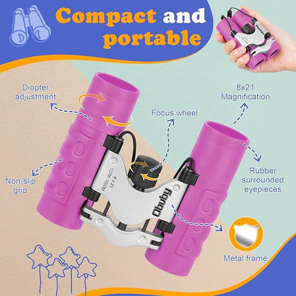 Obuby Real Binoculars for Kids Gifts for 3-12 Years Boys Girls 8x21 High-Resolution Optics Compact Toy Binocular for Bird Watching,Travel, Camping