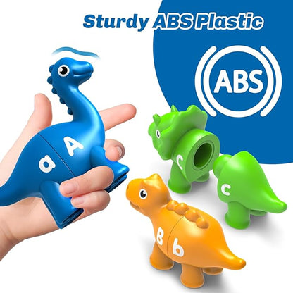 26PCS Dinosaur Alphabet Learning Toys for Kids 3-5, Montessori Educational Toys for 3 4 5 Year Old, Toddlers Preschool Activities Fine Motor Toys for Boys, Double Sided ABC Matching Game