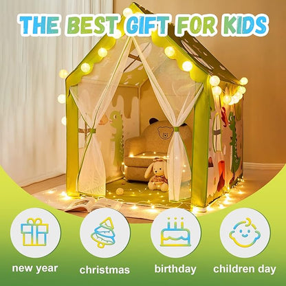 TTLOJ Gift for Christmas Dinosaur Style Kids Play Tents for Boys Girls, Castle Tent, Large Playhouse Toy for Toddler Play House, Teepee Tent Indoor Outdoor (Ball Lights NOT Included