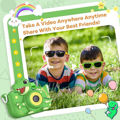 Upgraded 48MP Kids Camera for Girls Boys 3-12, Video Selfie Camera-Christmas Birthday Dinosaur Gift for Toddler, HD Digital Camera Toy for Child with 32GB SD Card & Silicone Cover (Green)