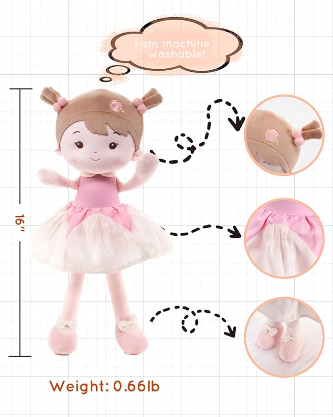 LeyaDoll Personalized Soft Baby Doll Toys (16''), My First Baby Rag Doll for 1 Year-Old Girl Birthday Gift, Christmas Plush Toys Gift for Toddler Kids Infants-Daydream-Daydream-Princess-Lolly