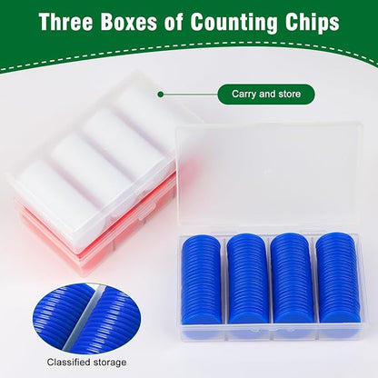 300Pcs 3 Colors Bingo Chips with Sorting Storage Box, 1 Inch Plastic Poker Chips Learning Counters, Counting Discs for Fun and Learning (1 inch)
