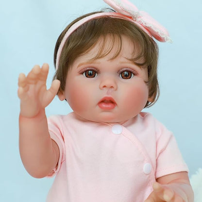 SCOM Reborn Baby Doll Girl - 18 Inch Realistic Real Life Doll with Hair, Silicone Baby with Anatomically Correct, Newborn Lifelike Toddler with Cloth Body & Vinyl for Age 3 4 5 6 + Year Old Gift