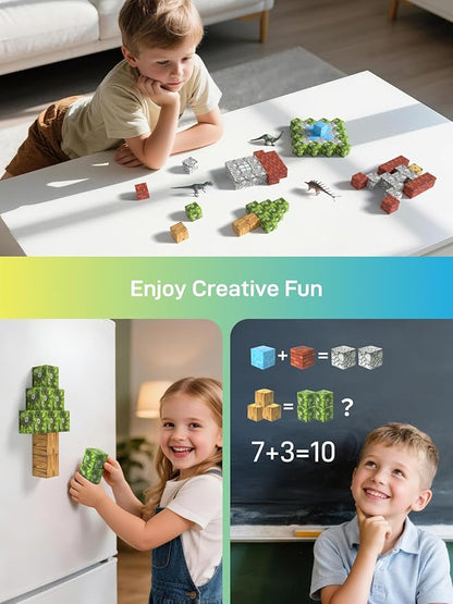 108PCS Magnetic Building Blocks with 6 Dinosaur Toys for Kids 3-5,Toddler World Magnetic Cubes ,STEM Toys for 4-8 5-7 Year Old Boys Girls,Sensory Creative Activities Holiday Birthday Party Favor Gift