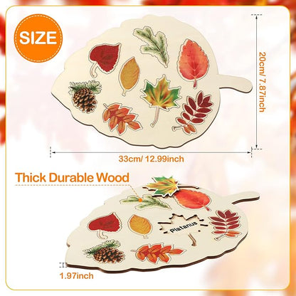 Kathfly 2 Pieces Leaf Wooden Jigsaw Puzzles Leaf Puzzle Montessori Toy Early Educational Learning for Birthday Gift Early Education School(Classic)