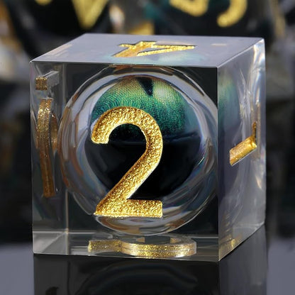 DNDND Eye Resin DND Dice Sharp Edge Resin D&D Die with Gift Case for Dungeons and Dragon Game (Green Dragon Eye)