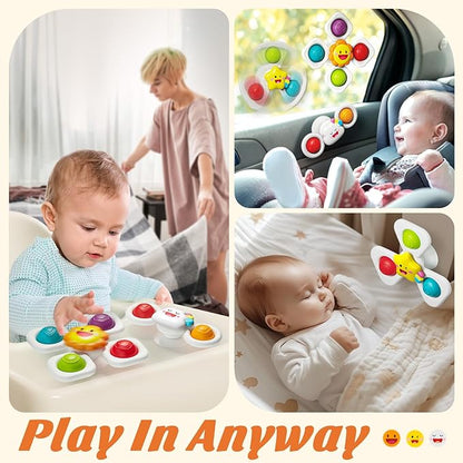 SpringFlower Baby Toys 0-6-12-18 Months,Suction Cup Spinner Toys,Baby Bath Toys for Boy&Girl, Sensory Toys &Travel Table Toy for Toddlers, Birthday Gifts for 1 2 3 Year Old Toddler