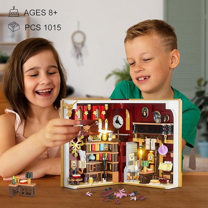 Magic Booknook Building Set with LED Light, 3.6mm Mini DIY Bookend Building Kit for Bookshelf & Home Decor, 1015 PCS Miniature Book Nook Building Block Model for Kids Adults Boys Girls Age 8+