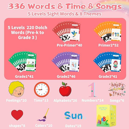 Talking Flash Cards for Toddlers Learning: Alphabet Learning Toys - Matching Spelling Games with 224 Sight Words - Montessori Toys for 3 4 5 6 Years Old Kids (Pink-336 Sight Words)