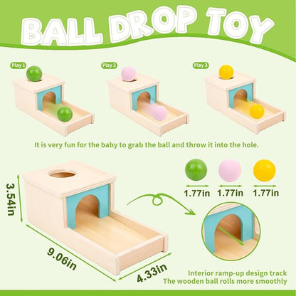 Adena Montessori Wooden Toy for 6-12 Month Baby 3 Balls,Sorting and Stacking Colorful Learning Education Toy for Toddler Kid 1-2 Year Old, Preschool Developmental Girl and Boy Gift