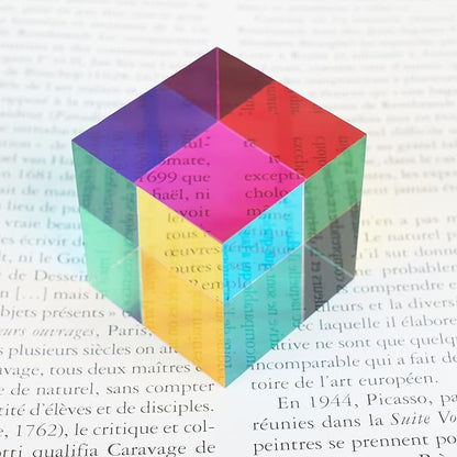 CMY Color Cube, 40mm (1.6 inch) Multi-Color Acrylic Prism, Physics Toy and Desktop Decor, 2 Pack