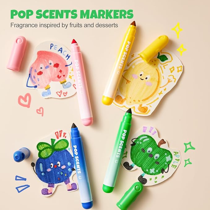 Jar Melo Scented Washable Markers for Kids Ages 4-8, Coloring Markers for Toddlers, Safe and Non-toxic Water-Based Paint Drawing Kit with Storage Case, School Art Supplies, 24 Colors