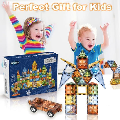 Magnetic Tiles 110PCS - 3D Lighted Magnet Building Blocks for Kids,Creative Dinosaur Toys Educational Sensory Stack STEM Construction Toys for Kids Ages 3 4 5 6 8 10+ Year Old Boys Girls