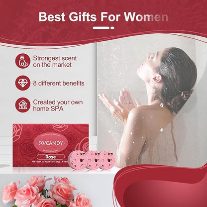 Aromatherapy Shower Steamers Birthday Day Gifts Rose - Swcandy 8 Pcs Bath Bombs Birthday Gifts for Women, Shower Bombs with Essential Oils, Relaxation Home SPA for Women Who Has Everything