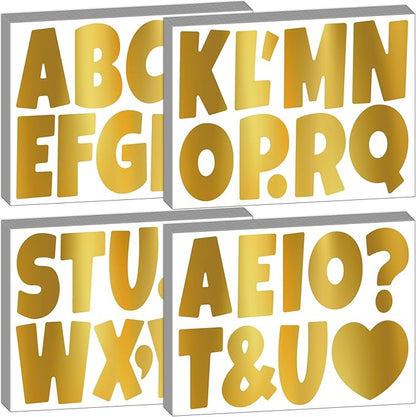 Bemeol Letter Stickers 378 Pcs Bulletin Board Letters for Classroom 4 Inch Alphabet Cutout Letters for Poster Board Display Home Classroom School Decor(Gold)