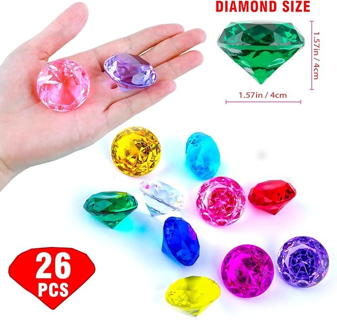 Niceup 26PCS Fake Emeralds Green Gemstones Plastic Acrylic Diamond Gems Toys Big 1.5in Kid Diving Gem Pool Toy Party Decorations Crafts