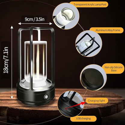Portable Metal Table Lamp, 4000 mAh Rechargeable Outdoor Table Lamp, 3 Color Stepless Dimmable Cordless Lamp for Patio/ Camping/ Bar /Coffee Shop /Camping/ Indoor/Outdoor(Black)