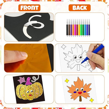 Cinrobiye 24 Set Fall Foil Art Craft Kits DIY Leaves Animals Painting Kits Art Paper Coloring Activity for Autumn Classroom Home Party Favors Thankgiving Birthday Goodie Bags Gifts Prizes (Fall)