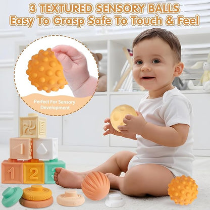 Montessori Toys for 6 Month Old 1+ Year Old 6 in 1 Musical Instruments for Toddler Stacking Blocks Development Learning Educational Toy with Wooden Xylophone for 6 7 8 9 Months Baby Birthday Gift