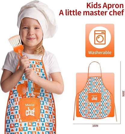 Play Kitchen Accessories - 46Pc Kids Kitchen Playset with Kids Pots and Pans Playset, Pizza Toy, Play Food with Play Fruit Veggies, Kitchen Toys, Cooking Utensils Toy, Apron, Boys Girls Gift