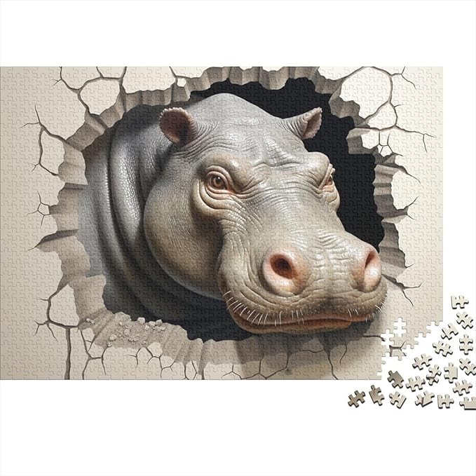 Hippo for Adults Fun 1000 Piece 3D Animal Thickened Wooden Jigsaw Puzzles Stress Relief Toy Home Decoration Toy Intellectual Game Education Game Premium & Durable 1000pcs (75x50cm)