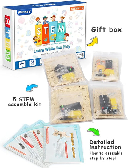 Poraxy 4 Pack Dinosaur Toys for Kids 8-12, STEM Kits, Toys for Ages 8-13, Wooden 3D Puzzle, Educational Science Building Projects Crafts, Birthday Gifts for Boys Girls 7 8 9 10 11 12 13 Years Old