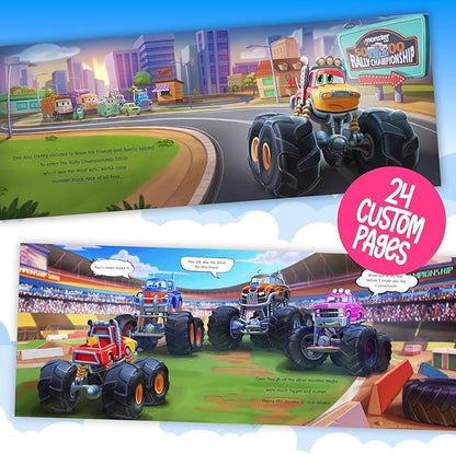 STORYBUG Personalized Monster Truck Story Book - Kids Custom Book with Name in The Story, 11in x 8.5in, Blue
