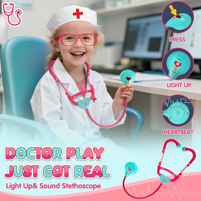 Upgraded Doctor Pretend Playset for Toddlers, Pretend Play Medical Toy Doctor Cart, Doctor Toy for Toddlers 3-5, Christmas Birthday Costume Role Play Dress Up Gift Ideas for Boys Girls