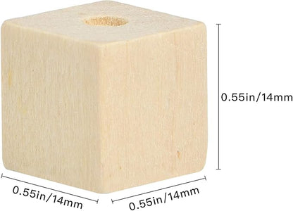 Supkiir Wood Craft Cubes - 100 Pack 1/2" Cubes with Holes, Unfinished Solid Beads Blocks for DIY Projects