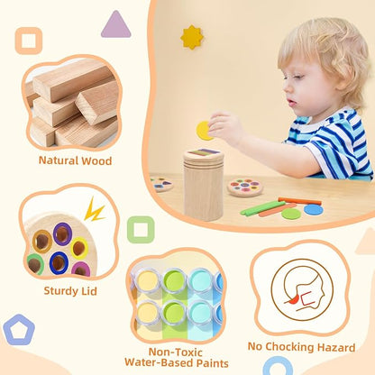 4 in 1 Montessori Toys for 2 3 4 Year Old, Wooden Color Sorting Toys for Toddlers 1-3, Preschool Learning Activities Fine Motor Matching Games, 18 Month Old Gifts for Kids Boys Girls