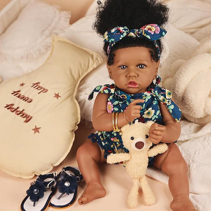 HOOMAI Reborn Baby Black Dolls African American Lifelike Silicone Doll Realistic 22.8 Inch with Cloth Body Birthday Gift Set for Ages 3+