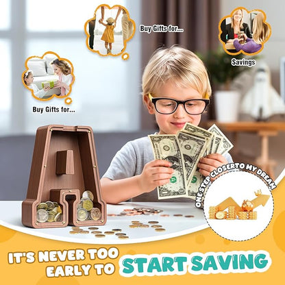 Summidate Wooden Letter Piggy Bank, Extra Thick Large Capacity Piggy Bank for Kids Boys Girls Toddler, Alphabet A Money Bank| Coin Box Birthday, Christmas, Festival