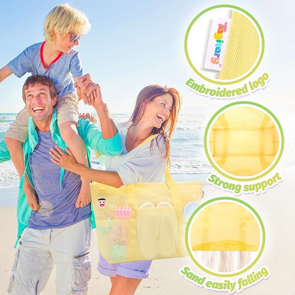 Tagitary Mesh Beach Bag with Zipper Large Beach Tote Waterproof Sandproof with 8 Pockets for Toys Pool Bag Beach Accessories