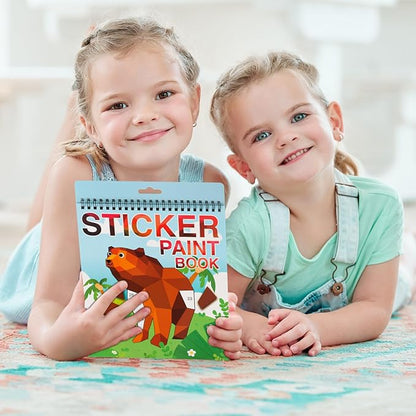 Animal Crafts for Kids Ages 4-8 Sticker Paint Books Sticker Book for Kids Ages 4-8 Boys and Girls Birthday Gifts Party Favor, Travel Activity Book Set for Learning