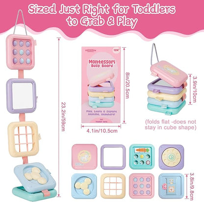 Montessori Toys for 1 Year Old Girls Gifts, Toddler Busy Board, Baby Learning Travel Sensory Toys for Toddlers 1-3, 1st Birthday Gifts, Easter Basket & Stocking Stuffer, Macarons