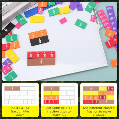 15 Sets Fraction Tiles Fraction Manipulatives for Preschool Elementary School Educational Math Learning Manipulatives for Teacher Bulk with Storage Box