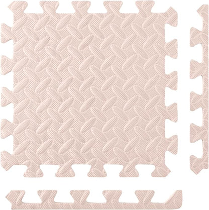 Shihanee 16 Pcs Foam Floor Baby Tiles 11.81 x 11.81 inches Foam Floor Mats Play Mats Bulk with Borders Interlocking for Kids Baby Playroom Nursery Gym（Beige）