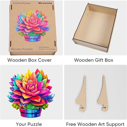 Wooden Puzzles Colorful Flower 500pcs King Size 16.9'' x 16.2'', Luxurious Shaped Wood Puzzle, Beautiful Package, Best Gift for Adults and Kids, Family Game