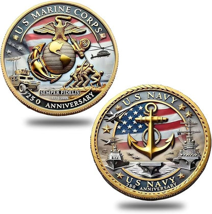 Marine Corps 250th Anniversary Challenge Coin – USMC Military Collectible with Gold Edge, Double-Sided Relief, Enamel Finish – Veteran Gift, Patriotic Souvenir (1775–2025)