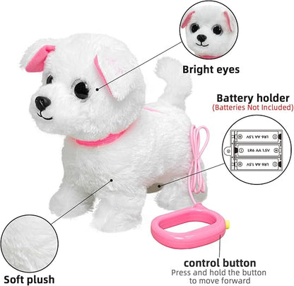 YH YUHUNG Walking and Barking Toy Dog with Remote Control Leash Puppy Electronic Pets Interactive Toys for Kids (White)