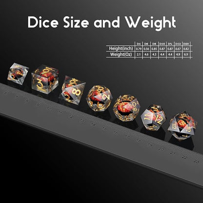 Resin Dragon Eye Dice Set,DNDND 7PCS Sharp Edge D&D Dice with Gorgeous Gift Case for Dungeons and Dragons Talbel Game (Red Dragon Eye)