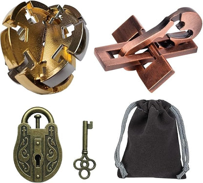 3D Unlock Interlocking Puzzle, Metal Hole Lock, Adult Educational Toy, IQ Puzzle, 3 Combinations, 3 Pack