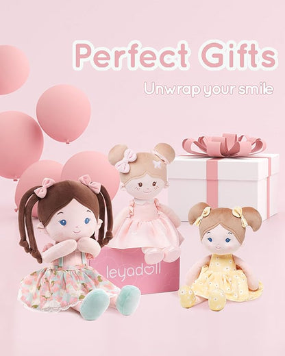 LeyaDoll Soft Baby Doll Toys (16''), My First Baby Rag Doll for 1 Year-Old Girl Birthday Gift, Christmas Plush Toys Gift for Toddler Kids Infants- Meadow Girl