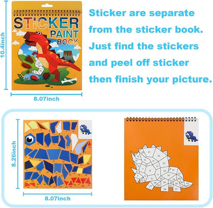 Reusable Sticker Book for Kids, Car Stickers Crafts for Kids Ages 4-8 Paint by Sticker Boys and Girls Birthday Gifts Party Favor, Travel Activity Book Set for Learning (Dinosaur+Ocean+Vehicle)