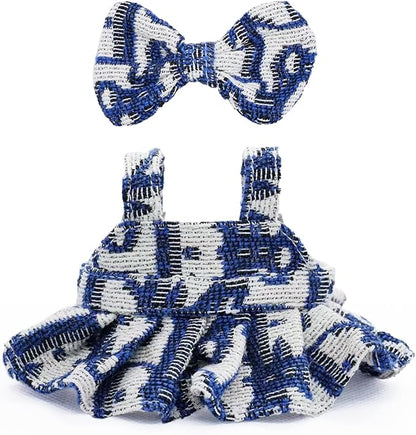 Clothes for 17cm Dolls Premium Dolls Accessories with Chic Grid Bow Spaghetti-Strap Dress Set, High-End Fashion Outfit for Play & Display, Blue