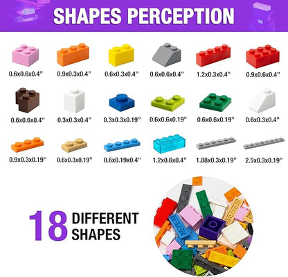 1600 Pieces Building Bricks, Building Bulk Block with 2 Packs 24x24 Studs Sticky Plate and 46PCS Wheel Accessory - Compatible with All Major Bricks, Gfits for Kid - 18 Shape/16 Color
