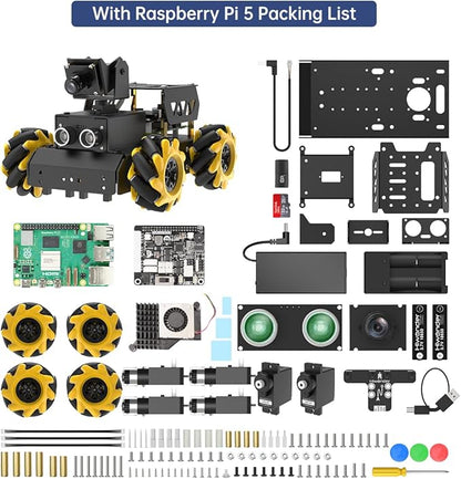TurboPi Robot Car for Raspberry Pi AI Vision Camera Programmable Smart Robot Car Kit, Color Sorting Line Tracking Target Recognition Obstacle Avoidance, Support Python Linux, with RaspberryPi 5 4GB