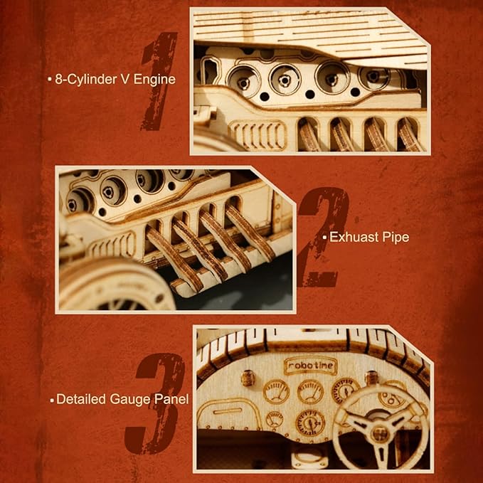 ROKR 3D Wooden Puzzle for Adults Mechanical Car Model-DIY Building Vehicle Kits-Brain Teaser Toys-Gift for Men Women on Birthday/Christmas Day(Grand Prix Car)