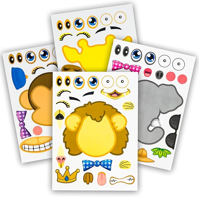 24 Make A Zoo Animal Sticker Sheets - Zoo and Safari Theme Birthday Party Favors - Fun Craft Project for Children 3+ Let Your Kids Get Creative & Design Their Favorite Animal Sticker!